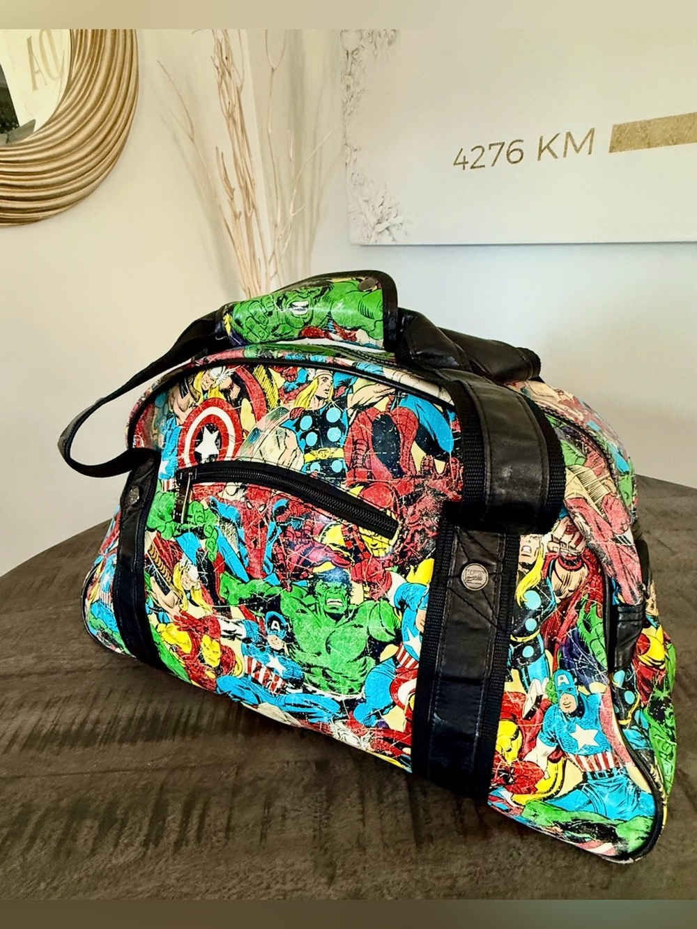 VINTAGE/Marvel Multicolor Comic-Print Duffel Bag with Black Trim